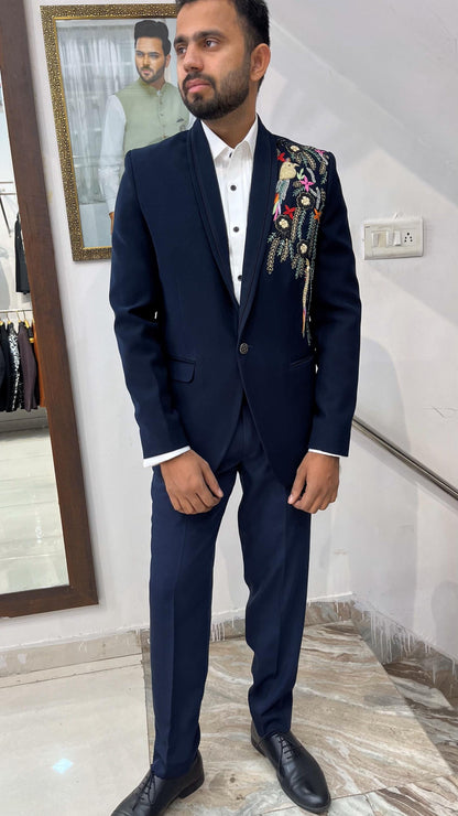 Navy Blue Tuxedo Suit, 3-Piece Dinner Wedding Groom Suit