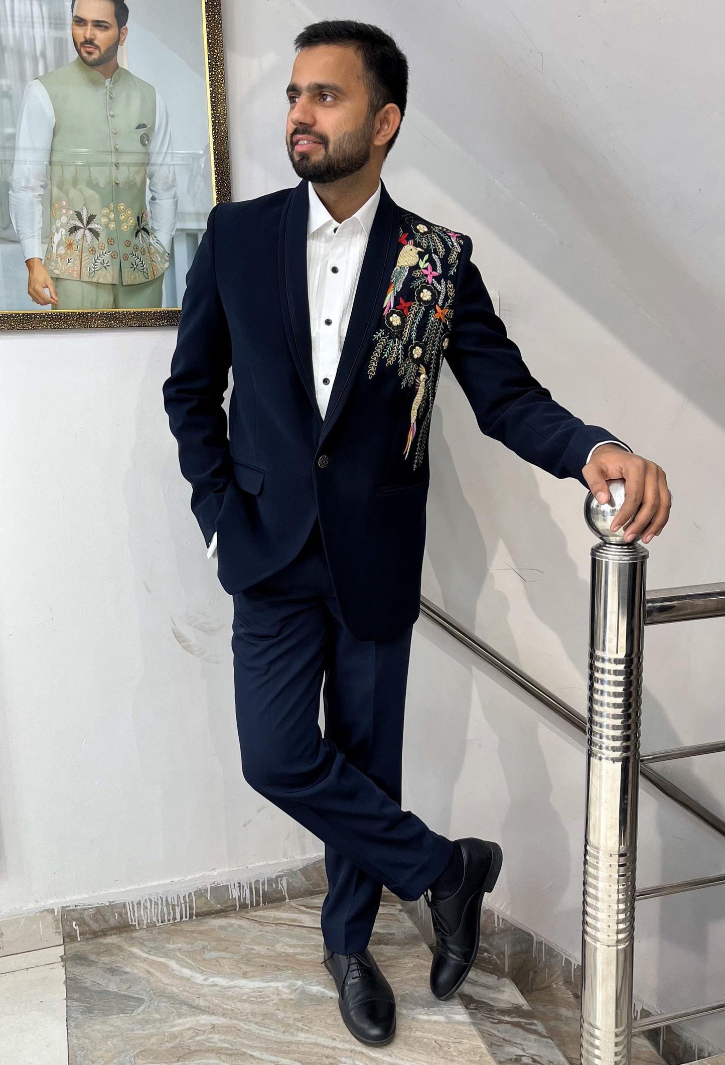Navy Blue Tuxedo Suit, 3-Piece Dinner Wedding Groom Suit