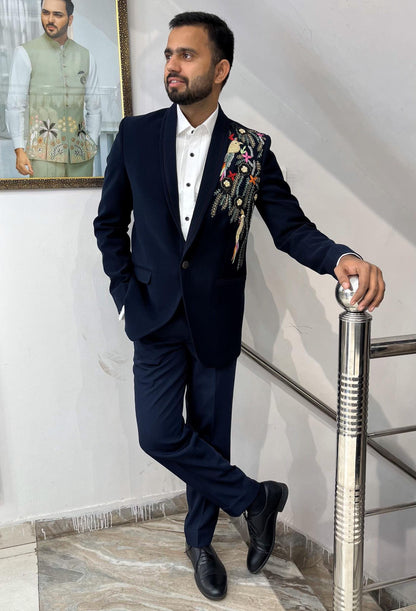 Navy Blue Tuxedo Suit, 3-Piece Dinner Wedding Groom Suit