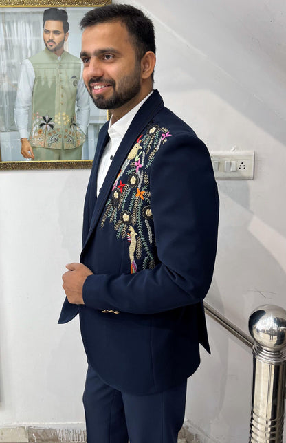 Navy Blue Tuxedo Suit, 3-Piece Dinner Wedding Groom Suit