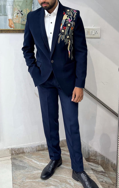 Navy Blue Tuxedo Suit, 3-Piece Dinner Wedding Groom Suit