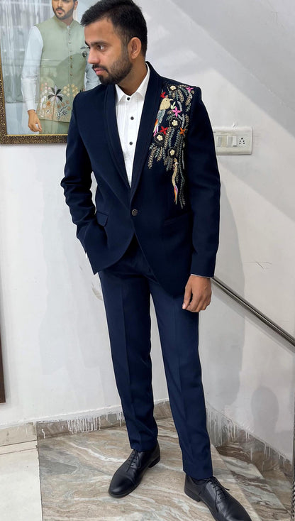 Navy Blue Tuxedo Suit, 3-Piece Dinner Wedding Groom Suit