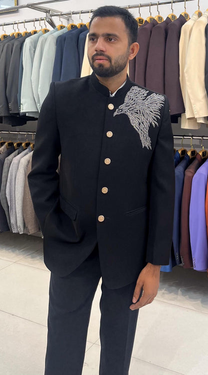 Black Handwork Jodhpuri Suit, Indian Wedding Groom Outfit