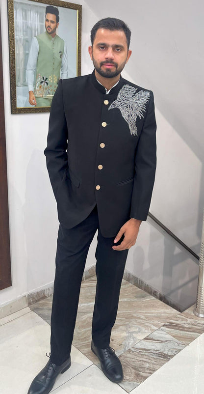 Black Handwork Jodhpuri Suit, Indian Wedding Groom Outfit