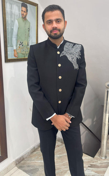 Black Handwork Jodhpuri Suit, Indian Wedding Groom Outfit