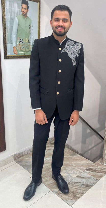 Black Handwork Jodhpuri Suit, Indian Wedding Groom Outfit