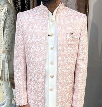 Pink Indian Groom Sherwani, Handcrafted Wedding Dress