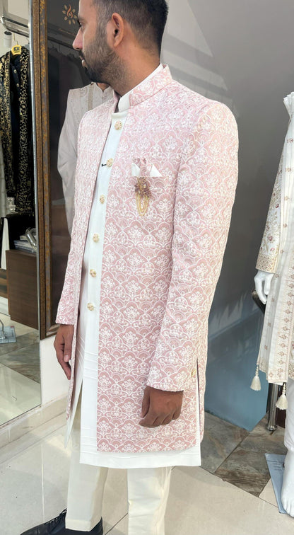Pink Indian Groom Sherwani, Handcrafted Wedding Dress