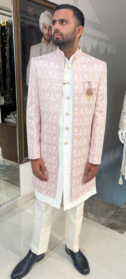 Pink Indian Groom Sherwani, Handcrafted Wedding Dress