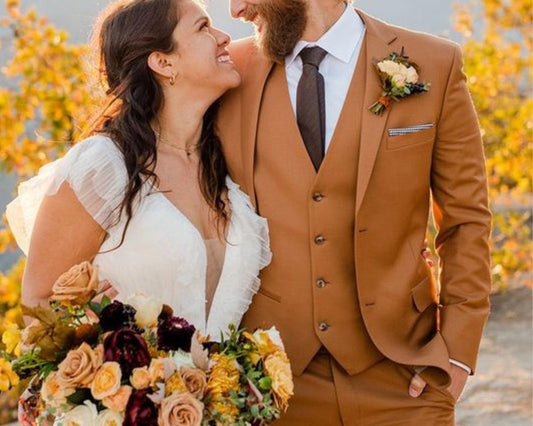 Terracotta Men's Suit: Luxury 2-Piece Ethnic Wedding Suit