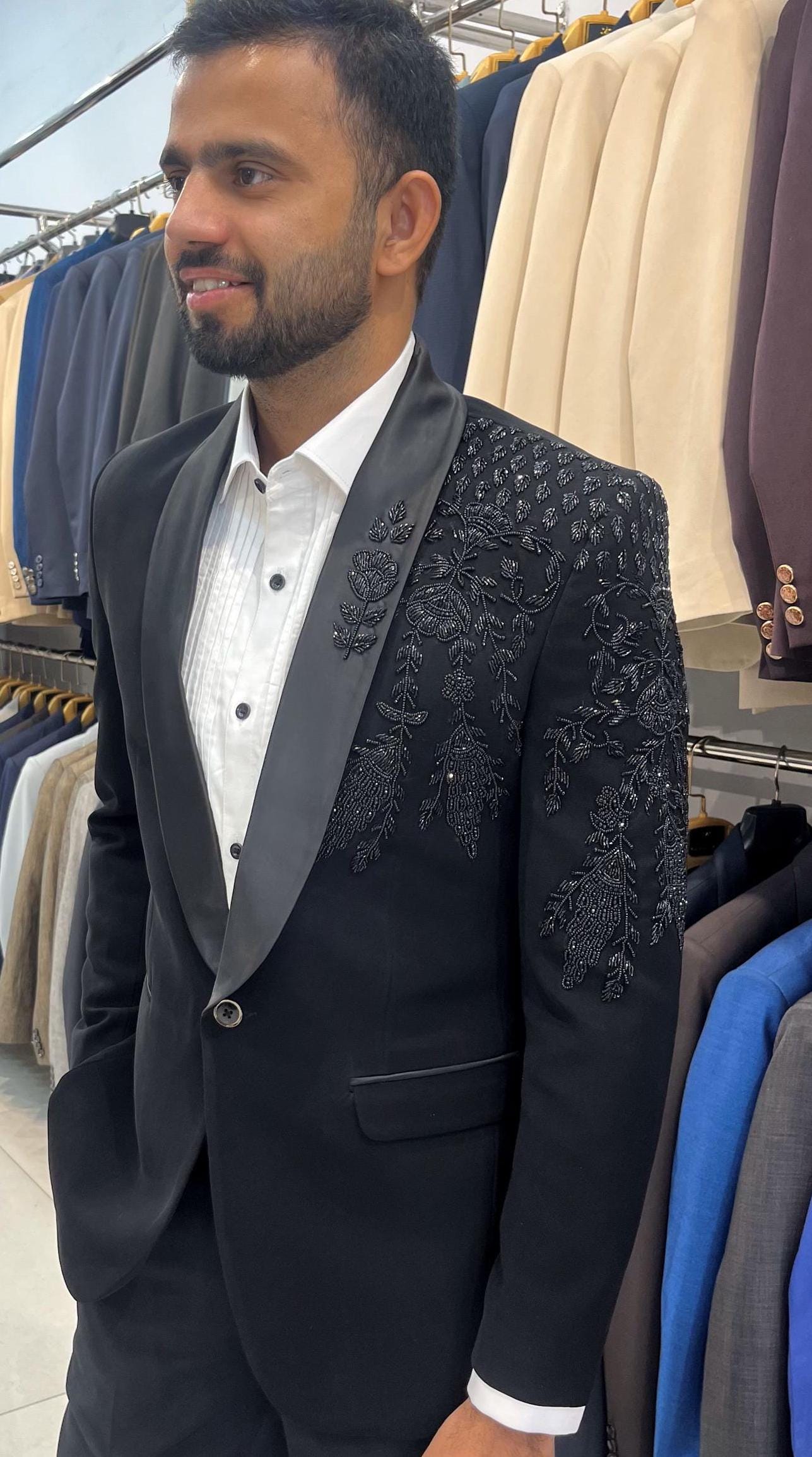 Luxury Black Embroidered Tuxedo Suit: Ethnic Wedding Prom Wear
