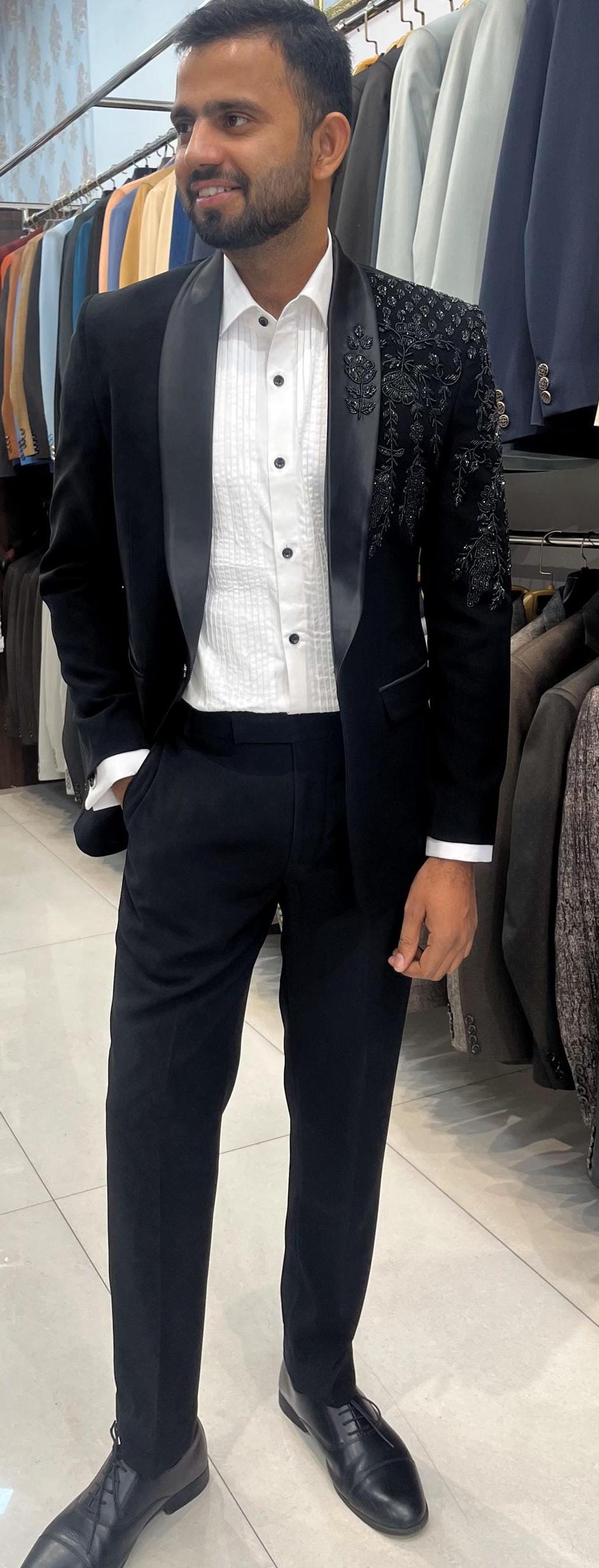 Luxury Black Embroidered Tuxedo Suit: Ethnic Wedding Prom Wear
