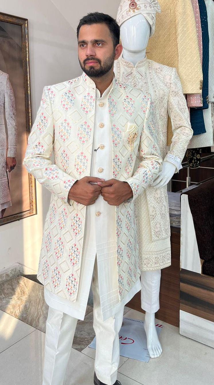 Embroidered Sherwani for Men: Indian Groom Wedding Outfit