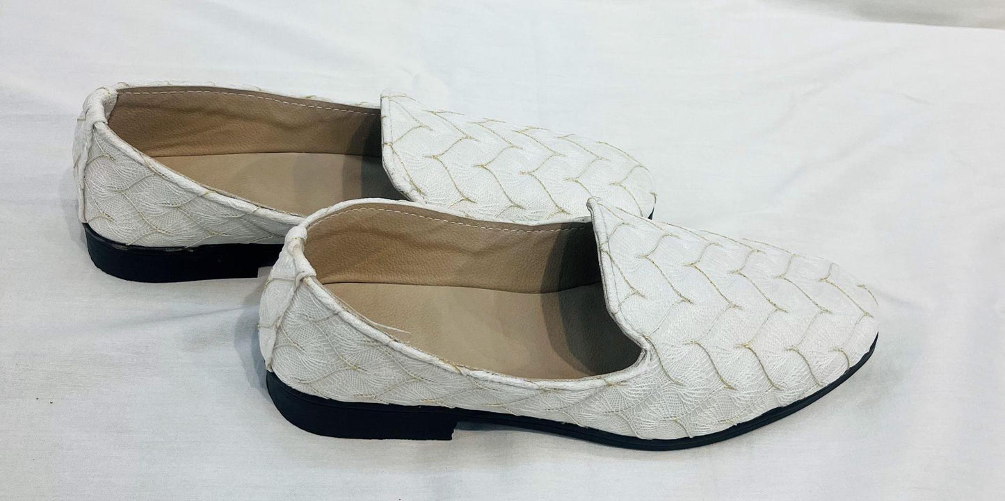Ivory Velvet Mojari Handmade Wedding Loafers for Men