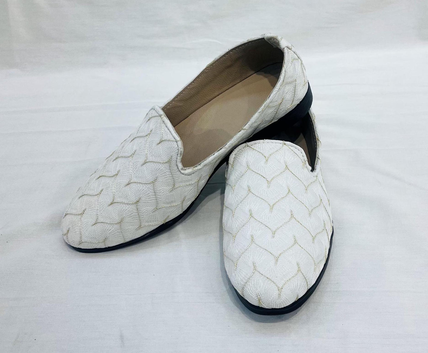 Ivory Velvet Mojari Handmade Wedding Loafers for Men