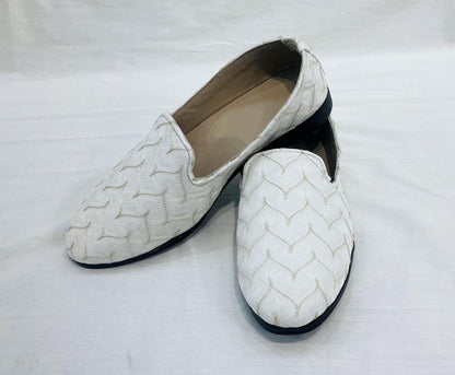 Ivory Velvet Mojari Handmade Wedding Loafers for Men