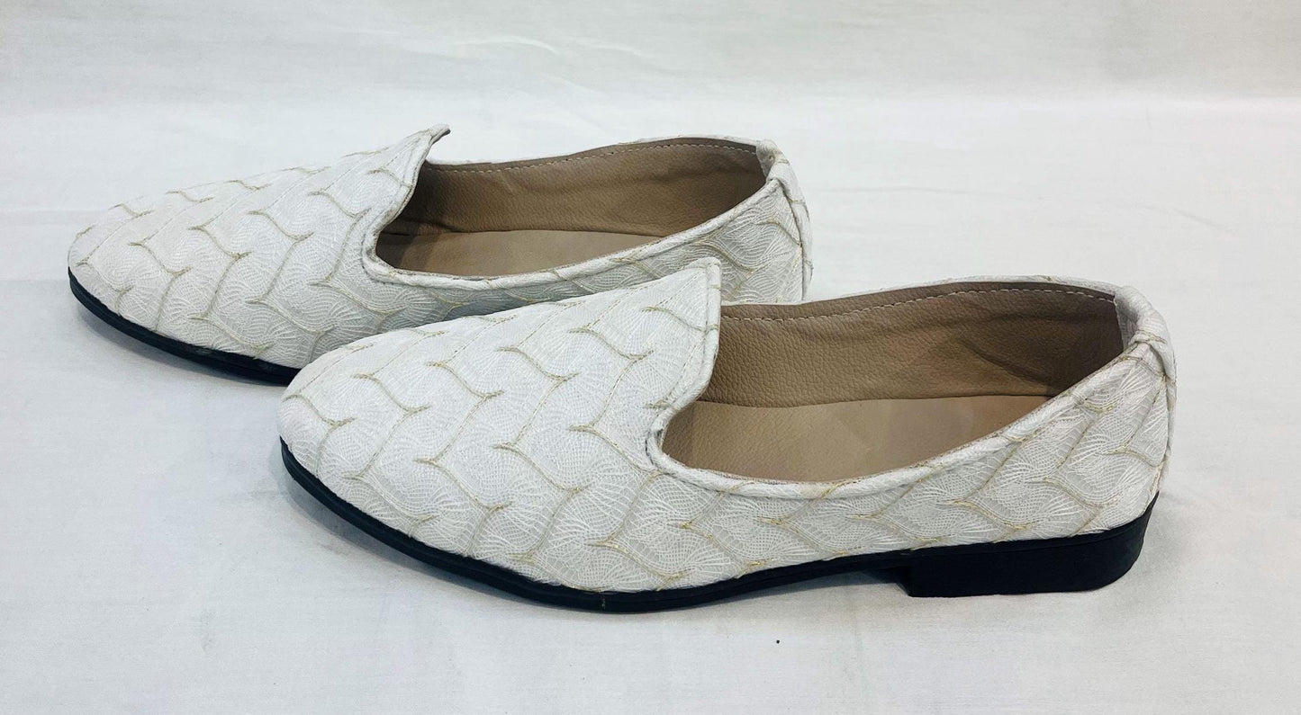 Ivory Velvet Mojari Handmade Wedding Loafers for Men