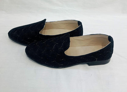Black Velvet Non-Wrinkle Sherwani Loafers for Men, Indian Groom Wedding Shoes