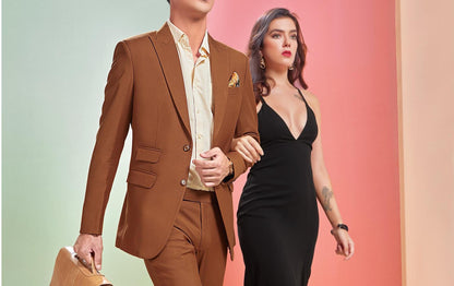 Terracotta Men's Suit: Stylish 3-Piece Rust Prom Suit
