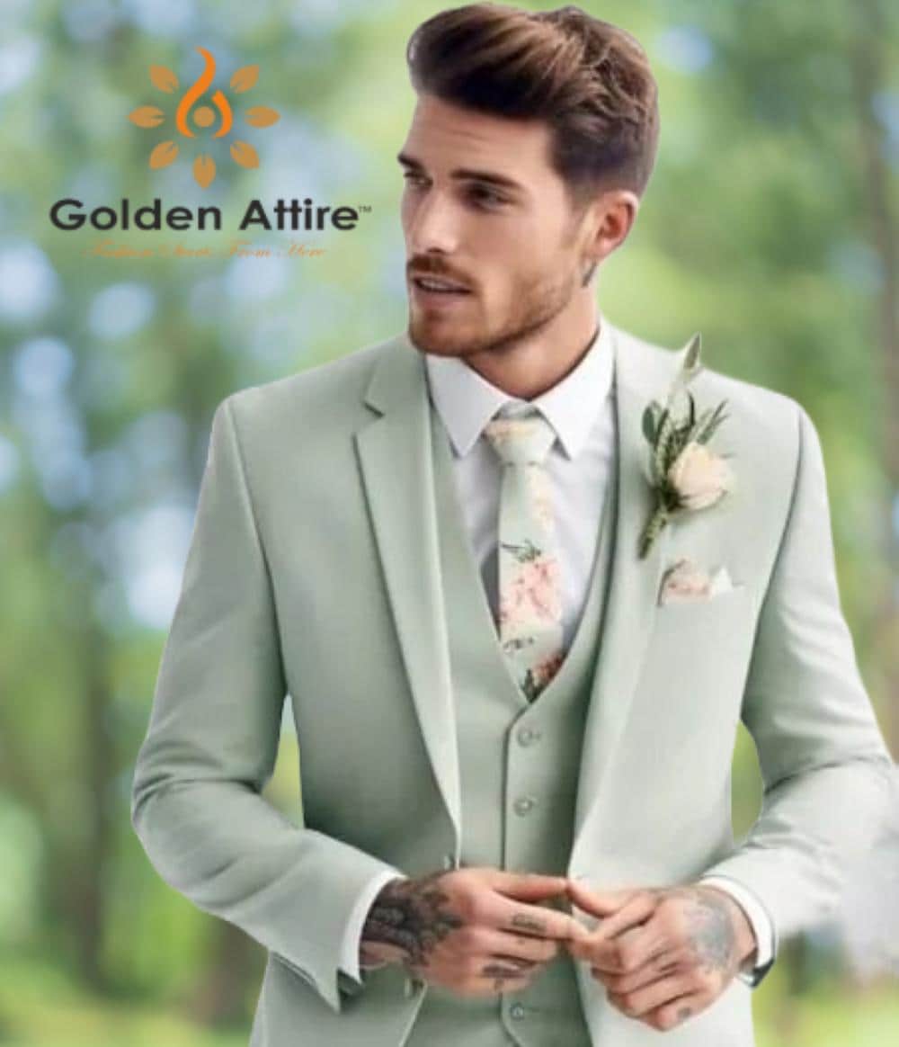 Sage Green Classic Suit, Crafted Men's Attire