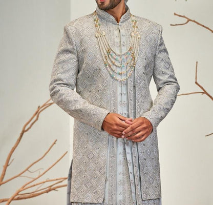 Pastel Blue Sherwani, Handwork Indian Groom Prince outfit