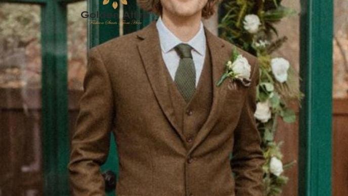Brown Tweed Wool Suit: Men's Classic Wedding Groom Suit