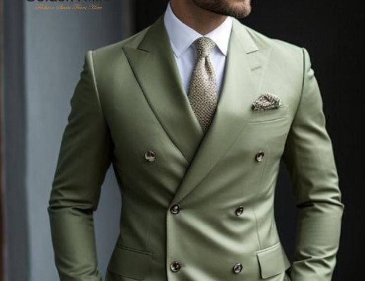 Sage Green Double Breasted Suit, Custom Three Piece Wedding Suit