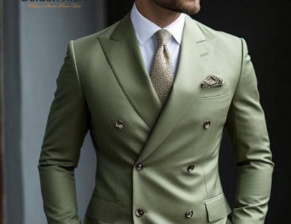 Sage Green Double Breasted Suit, Custom Three Piece Wedding Suit