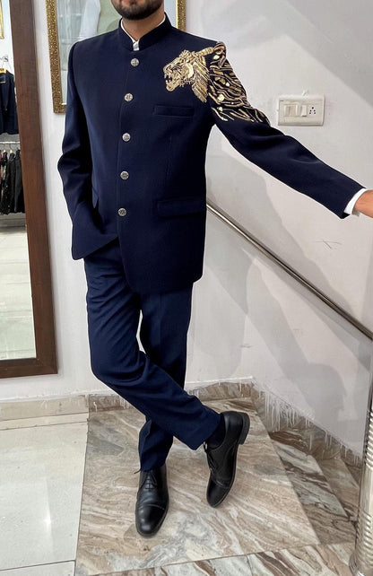 Lion Handwork Jodhpuri Suit, Men's Groom Wedding Outfit