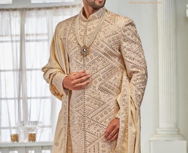 Handcrafted Indian Wedding Sherwani, Groom Outfit