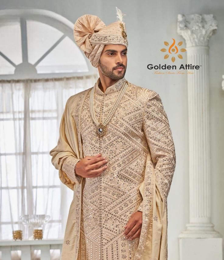 Handcrafted Indian Wedding Sherwani, Groom Outfit