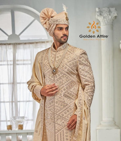 Handcrafted Indian Wedding Sherwani, Groom Outfit