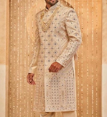 Soft Beige Groom Sherwani, Royal Wedding Outfit
