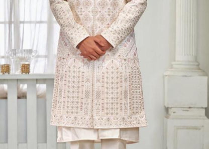 Warm White Sherwani for Men, Indian Wedding Outfit, Groom Attire