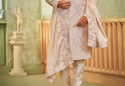 Coral Pink Sherwani for Men, Indian Wedding Groom Outfit
