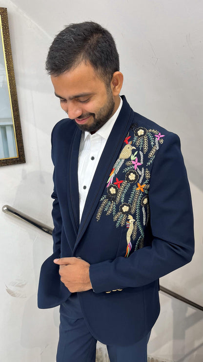 Navy Blue Tuxedo Suit, 3-Piece Dinner Wedding Groom Suit