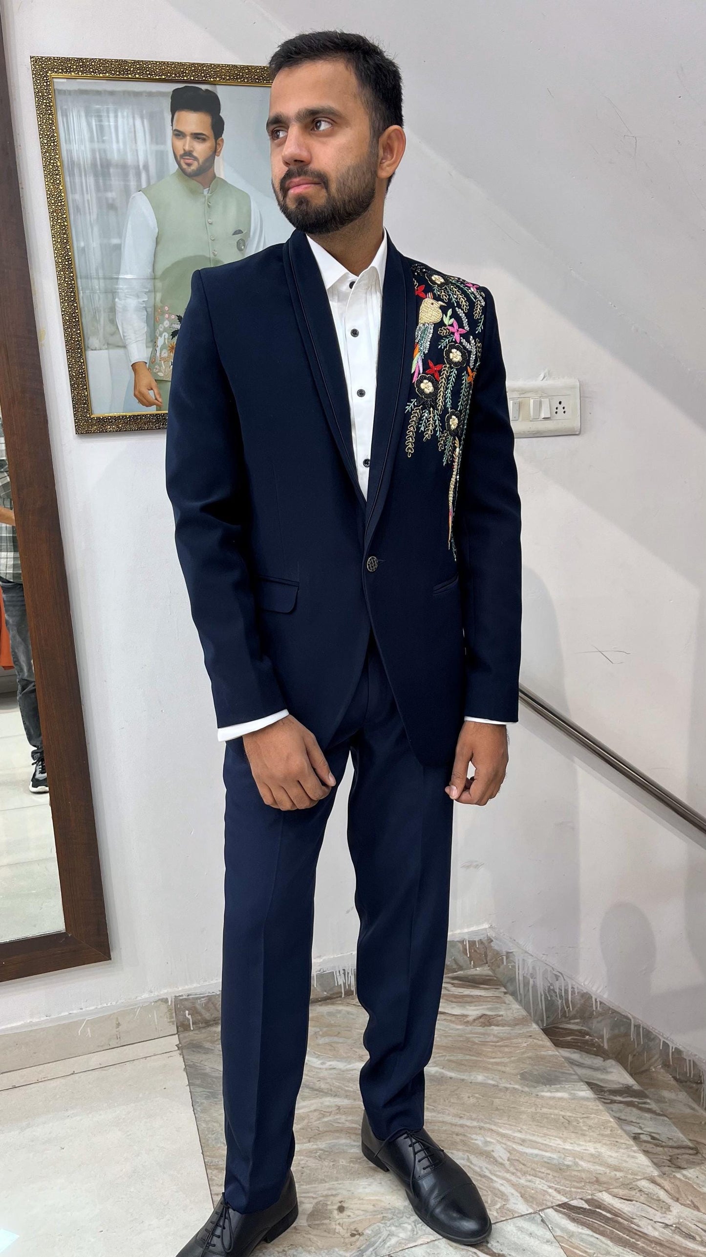 Navy Blue Tuxedo Suit, 3-Piece Dinner Wedding Groom Suit