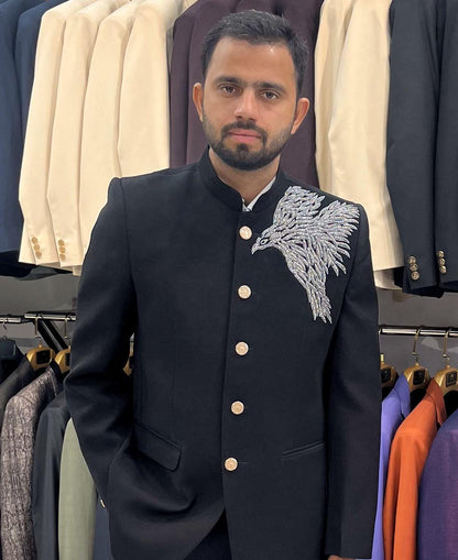 Black Handwork Jodhpuri Suit, Indian Wedding Groom Outfit