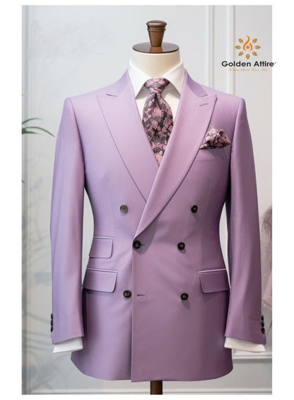 Light Purple Double Breasted Suit: Men's Wedding Groom Suit