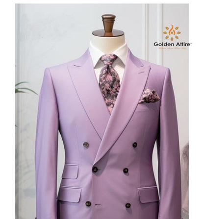 Light Purple Double Breasted Suit: Men's Wedding Groom Suit