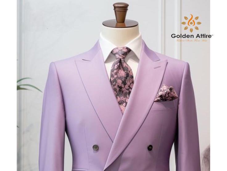 Light Purple Double Breasted Suit: Men's Wedding Groom Suit