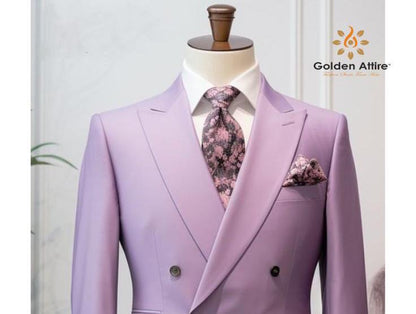 Light Purple Double Breasted Suit: Men's Wedding Groom Suit