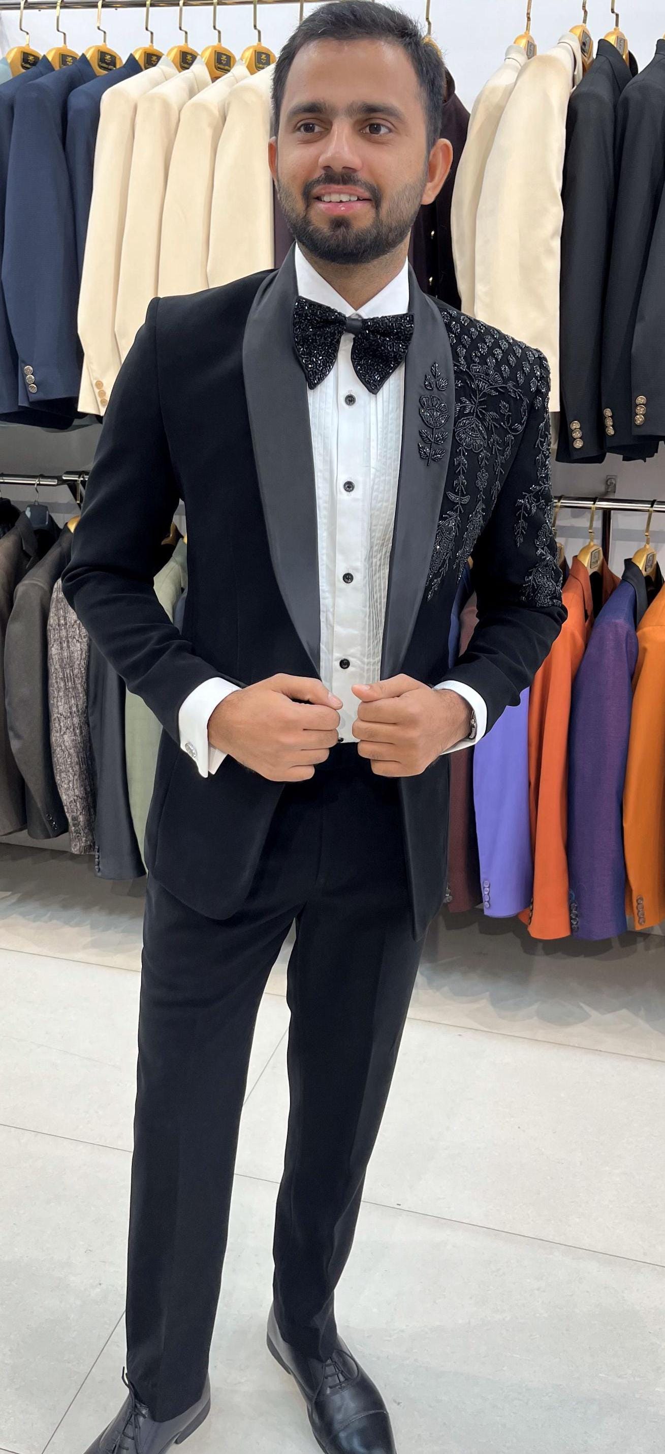 Luxury Black Embroidered Tuxedo Suit: Ethnic Wedding Prom Wear