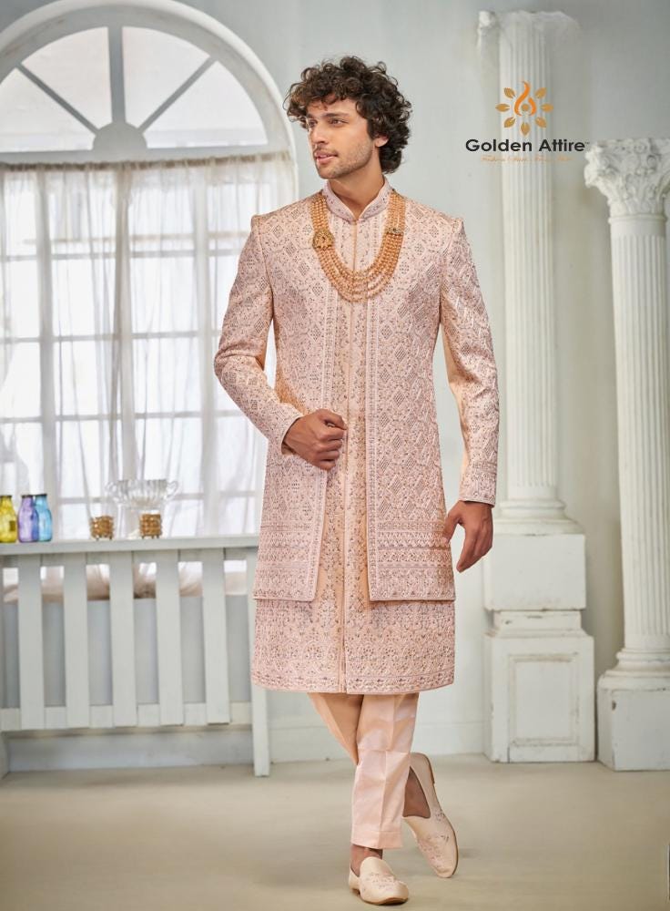 Sherwani Jacket Set, Indian Groom Wedding Outfit