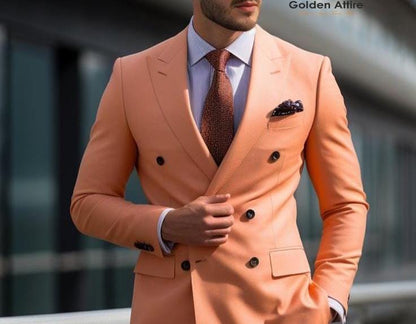 Men's Peach Double Breasted Suit - Slim Fit Two Piece Suit