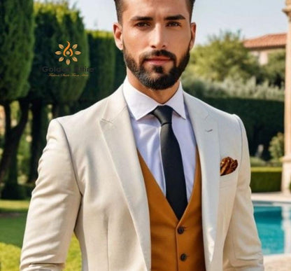 Cream 3-Piece Suit: Slim Fit Bespoke Men's Suit