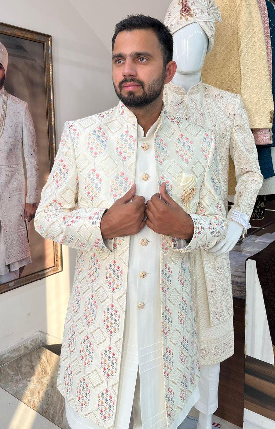 Embroidered Sherwani for Men: Indian Groom Wedding Outfit