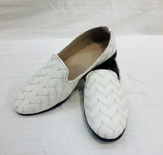 Ivory Velvet Mojari Handmade Wedding Loafers for Men