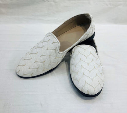 Ivory Velvet Mojari Handmade Wedding Loafers for Men