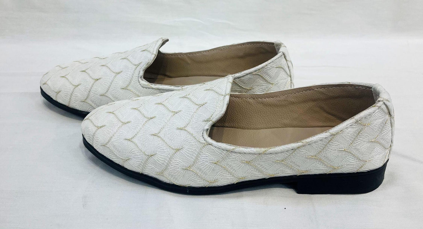 Ivory Velvet Mojari Handmade Wedding Loafers for Men